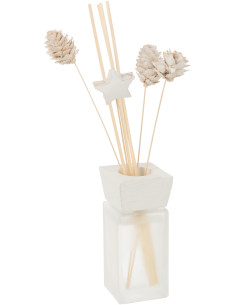 Diffuseur de parfum à bâtonnets Pine Eucalyptus 100 ml Verre Blanc Fleurs séchées Aroméya 