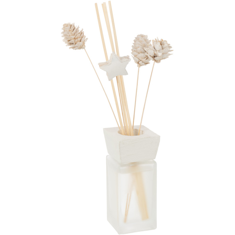 Diffuseur de parfum à bâtonnets Pine Eucalyptus 100 ml Verre Blanc Fleurs séchées Aroméya 