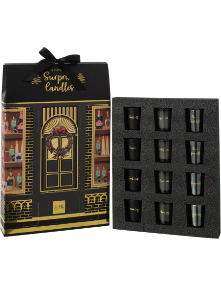 Lot de 12 bougies Parfums surprises 7 H Verre Noir Cire Surprise Window 