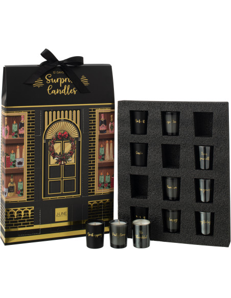 Lot de 12 bougies Parfums surprises 7 H Verre Noir Cire Surprise Window 