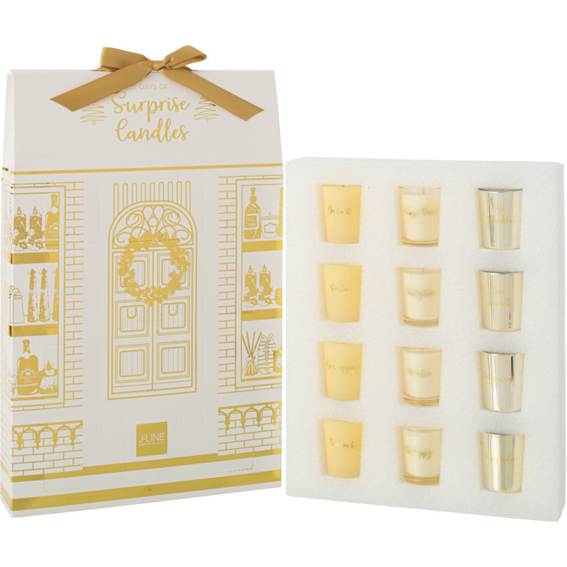 Lot de 12 bougies Parfums surprises 7 H Verre Doré Cire Surprise Window 