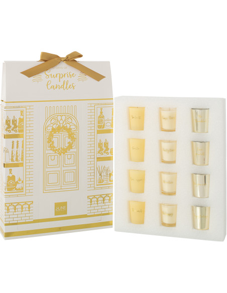 Lot de 12 bougies Parfums surprises 7 H Verre Doré Cire Surprise Window 