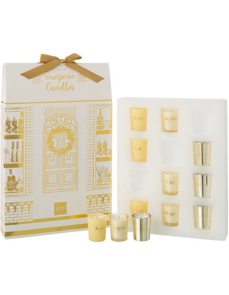 Lot de 12 bougies Parfums surprises 7 H Verre Doré Cire Surprise Window 