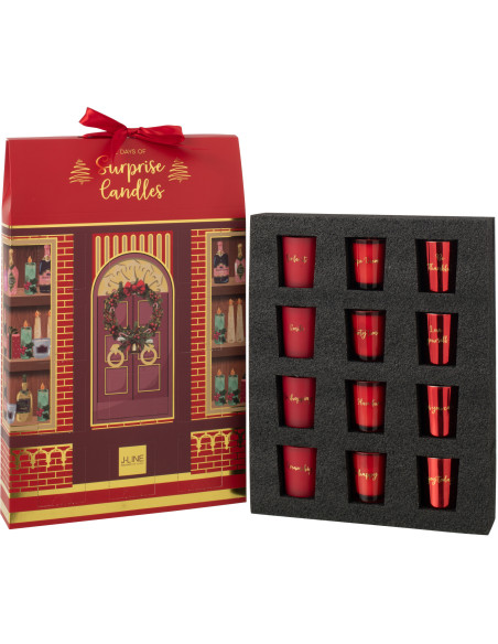 Lot de 12 bougies Parfums surprises 7 H Verre Rouge Cire Surprise Window 