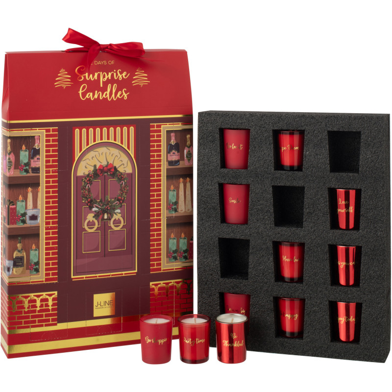 Lot de 12 bougies Parfums surprises 7 H Verre Rouge Cire Surprise Window 