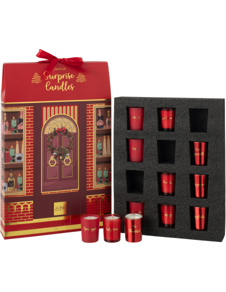 Lot de 12 bougies Parfums surprises 7 H Verre Rouge Cire Surprise Window 