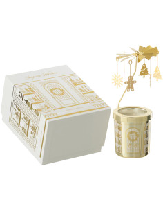 Bougie parfumée Carrousel rotatif Mélange boisé Ginger Wood 35 H Verre Métal Doré Cire Surprise Window 