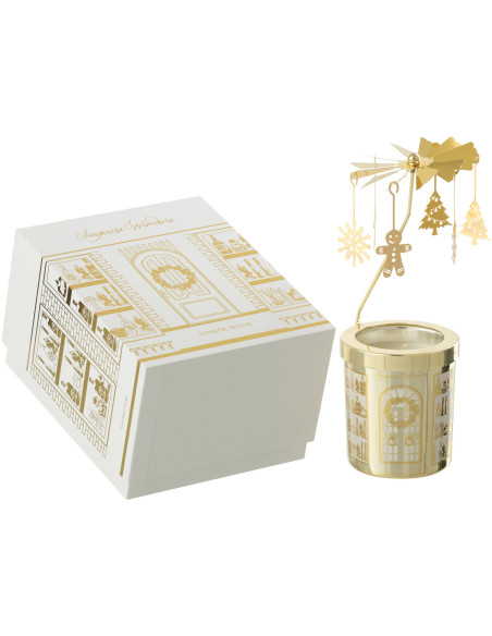 Bougie parfumée Carrousel rotatif Mélange boisé Ginger Wood 35 H Verre Métal Doré Cire Surprise Window 