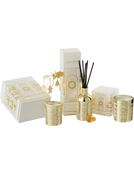 Bougie parfumée Carrousel rotatif Mélange boisé Ginger Wood 35 H Verre Métal Doré Cire Surprise Window 