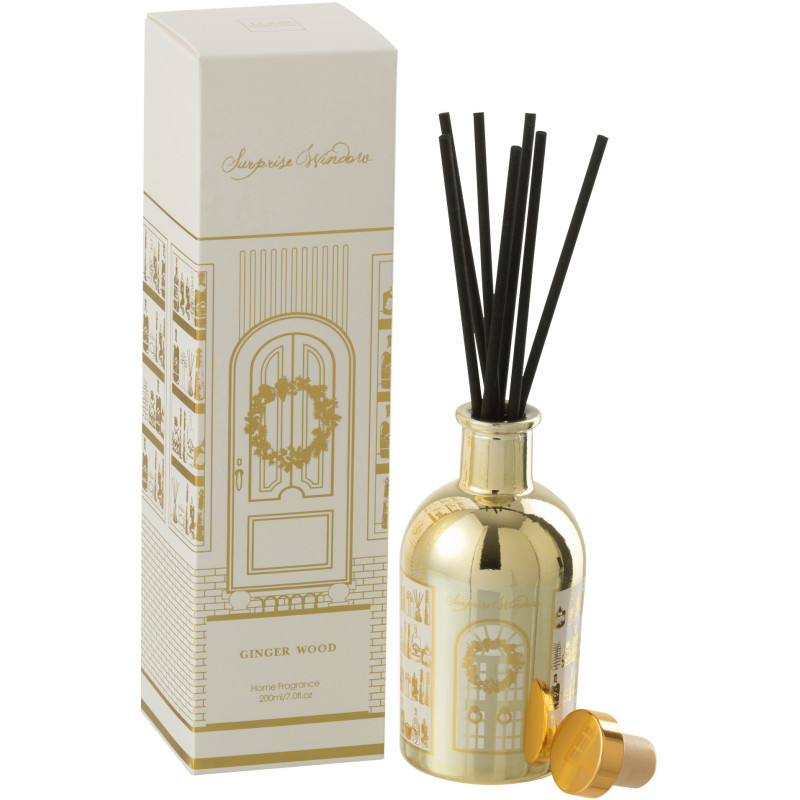 Diffuseur de parfum à bâtonnets Mélange boisé Ginger Wood 200 ml Verre Doré Surprise Window 