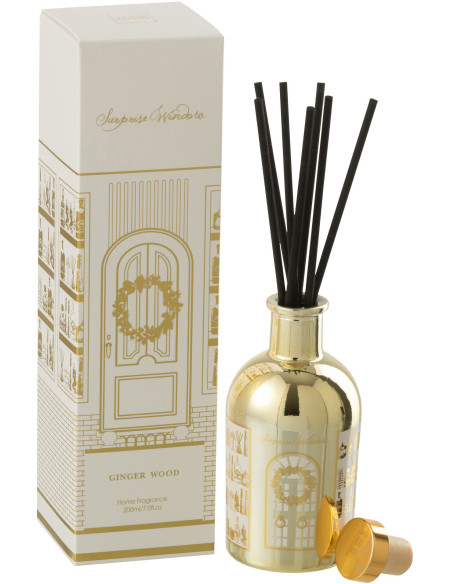 Diffuseur de parfum à bâtonnets Mélange boisé Ginger Wood 200 ml Verre Doré Surprise Window 