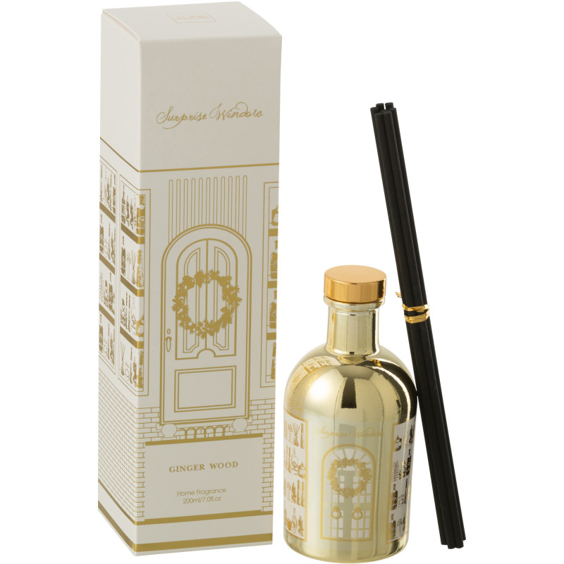 Diffuseur de parfum à bâtonnets Mélange boisé Ginger Wood 200 ml Verre Doré Surprise Window 