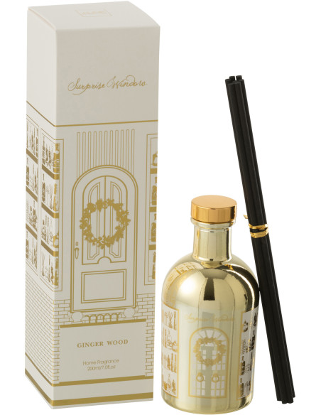 Diffuseur de parfum à bâtonnets Mélange boisé Ginger Wood 200 ml Verre Doré Surprise Window 
