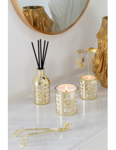 Bougie parfumée Mélange boisé Ginger Wood 35 H Verre Doré Cire Surprise Window 