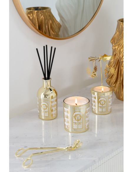 Bougie parfumée Mélange boisé Ginger Wood 35 H Verre Doré Cire Surprise Window 