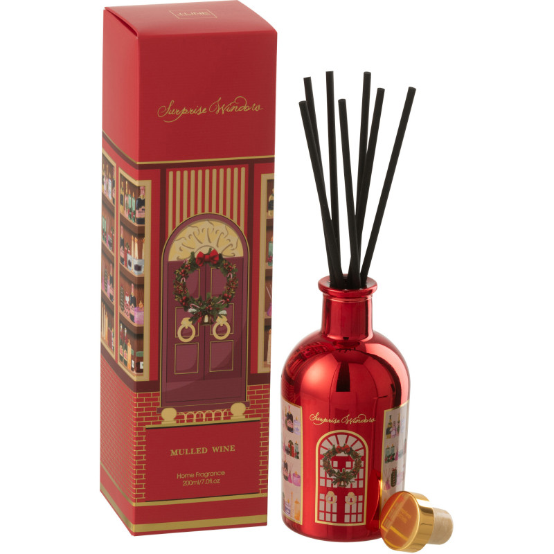 Diffuseur de parfum à bâtonnets Mélange fruité Mulled Wine 200 ml Verre Rouge Cire Surprise Window 