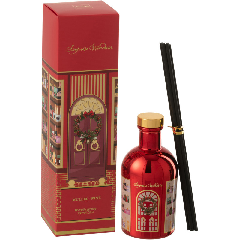 Diffuseur de parfum à bâtonnets Mélange fruité Mulled Wine 200 ml Verre Rouge Cire Surprise Window 