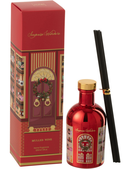 Diffuseur de parfum à bâtonnets Mélange fruité Mulled Wine 200 ml Verre Rouge Cire Surprise Window 