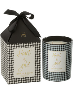 Bougie parfumée longue durée Mélange boisé Balsam & Cedar 55 H Verre Noir Blanc Motif pied de poule Cire Heart Of Gold 
