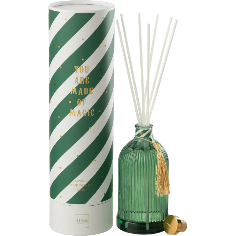 Grand Diffuseur de parfum à bâtonnets Mélange boisé Elwood 500 ml Verre Vert Magic 