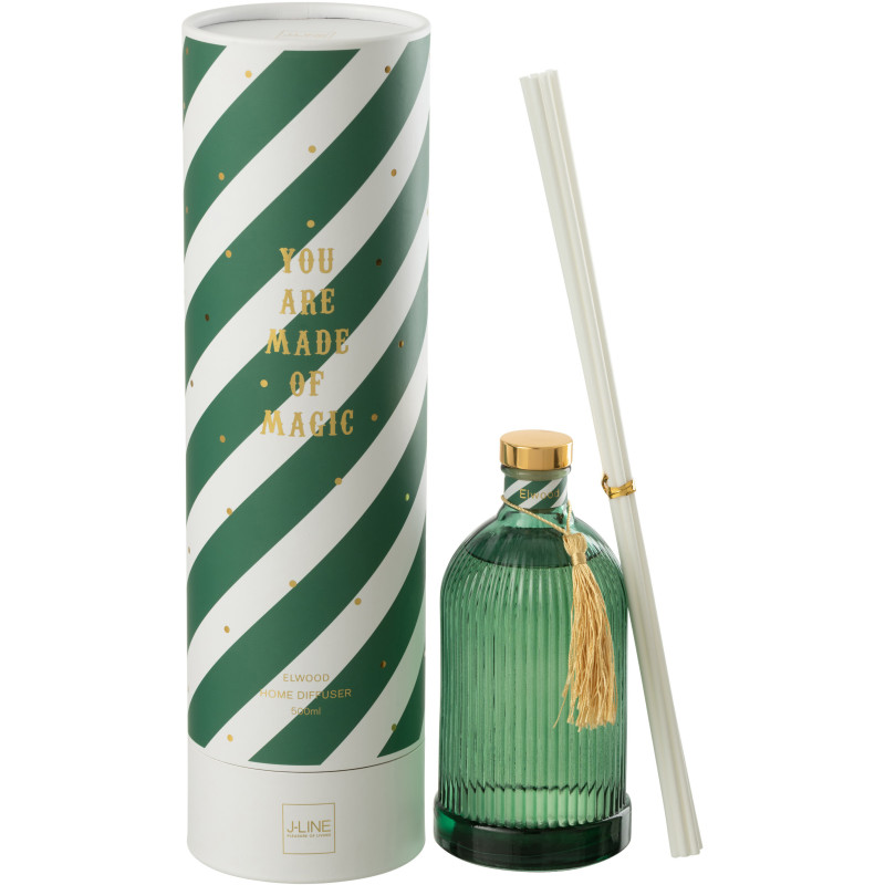 Grand Diffuseur de parfum à bâtonnets Mélange boisé Elwood 500 ml Verre Vert Magic 