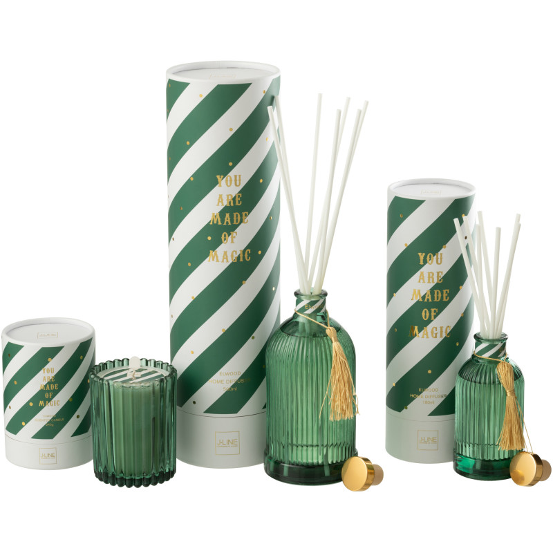 Grand Diffuseur de parfum à bâtonnets Mélange boisé Elwood 500 ml Verre Vert Magic 