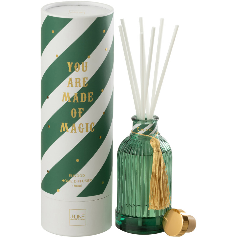 Diffuseur de parfum à bâtonnets Mélange boisé Elwood 180 ml Verre Vert Magic 