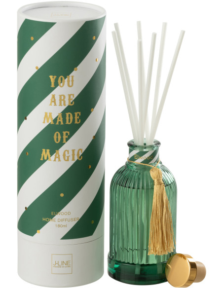 Diffuseur de parfum à bâtonnets Mélange boisé Elwood 180 ml Verre Vert Magic 