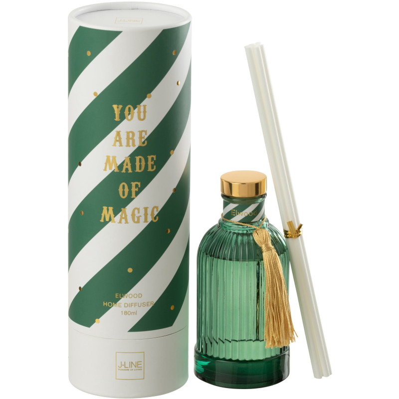 Diffuseur de parfum à bâtonnets Mélange boisé Elwood 180 ml Verre Vert Magic 