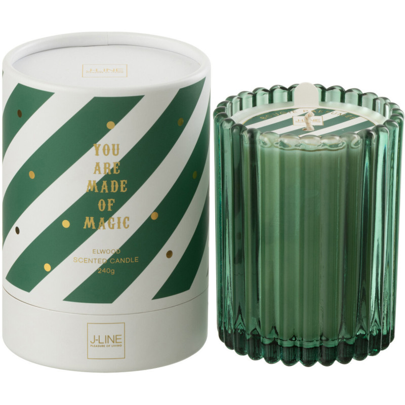 Bougie parfumée Mélange boisé Elwood 38 H Verre Vert Cire Magic 