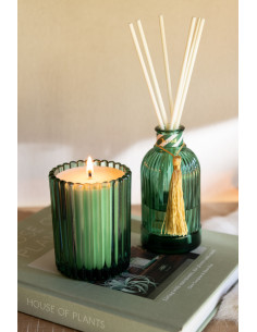 Bougie parfumée Mélange boisé Elwood 38 H Verre Vert Cire Magic 