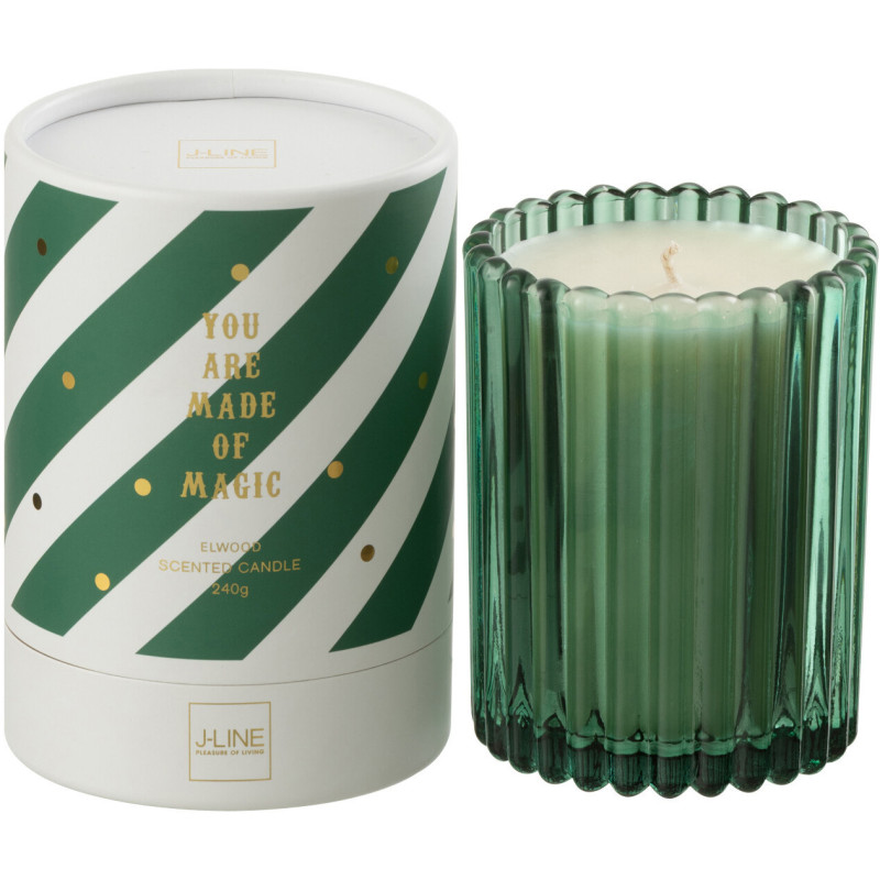 Bougie parfumée Mélange boisé Elwood 38 H Verre Vert Cire Magic 