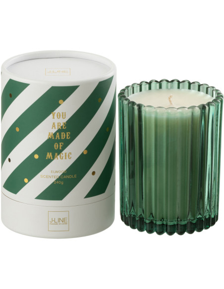 Bougie parfumée Mélange boisé Elwood 38 H Verre Vert Cire Magic 