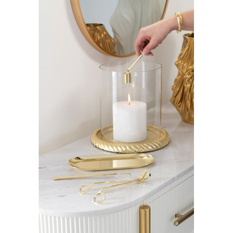 Grand Photophore design chic D 24 cm Verre Transparent Métal Doré Auralys 