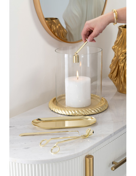 Grand Photophore design chic D 24 cm Verre Transparent Métal Doré Auralys 