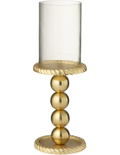 Photophore sur pied design chic H 32 cm Verre Transparent Métal Doré Auralys 