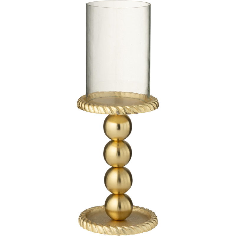 Photophore sur pied design chic H 32 cm Verre Transparent Métal Doré Auralys 