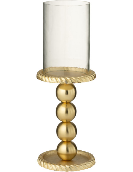 Photophore sur pied design chic H 32 cm Verre Transparent Métal Doré Auralys 