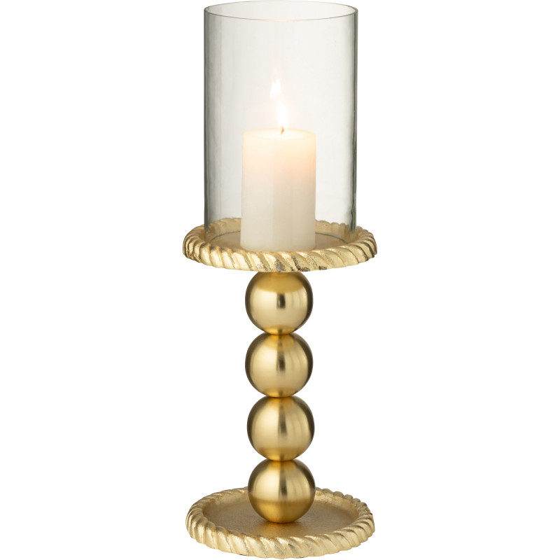 Photophore sur pied design chic H 32 cm Verre Transparent Métal Doré Auralys 