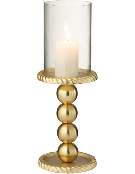 Photophore sur pied design chic H 32 cm Verre Transparent Métal Doré Auralys 