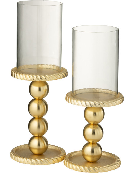 Photophore sur pied design chic H 32 cm Verre Transparent Métal Doré Auralys 