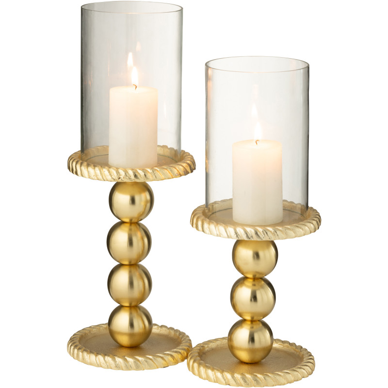 Photophore sur pied design chic H 32 cm Verre Transparent Métal Doré Auralys 