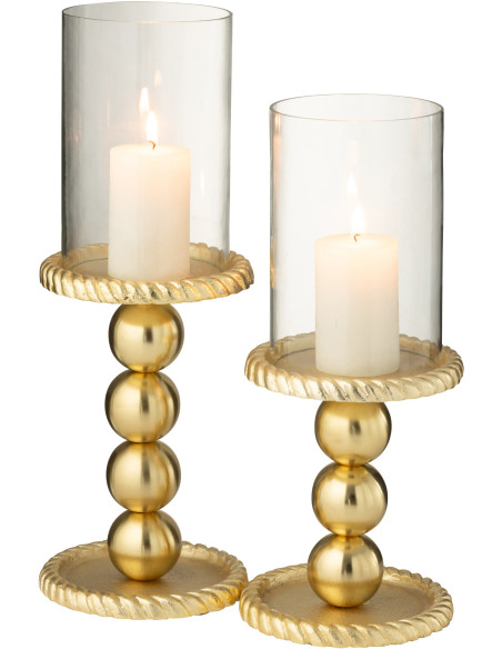 Photophore sur pied design chic H 32 cm Verre Transparent Métal Doré Auralys 