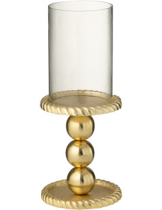 Photophore sur pied design chic H 28 cm Verre Transparent Métal Doré Auralys 