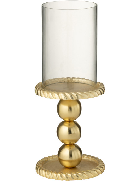 Photophore sur pied design chic H 28 cm Verre Transparent Métal Doré Auralys 