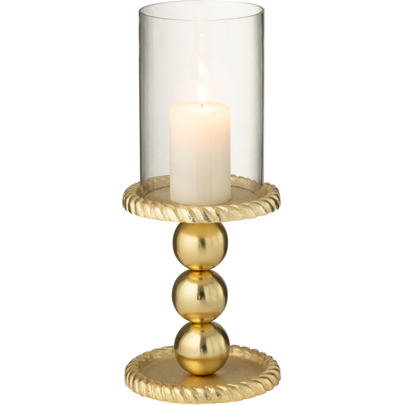 Photophore sur pied design chic H 28 cm Verre Transparent Métal Doré Auralys 