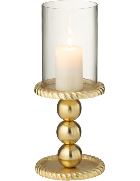 Photophore sur pied design chic H 28 cm Verre Transparent Métal Doré Auralys 