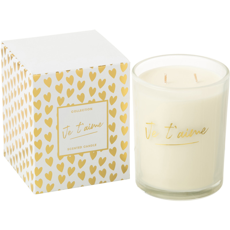Bougie parfumée extra longue durée Saint-Valentin Mélange floral Ginger & Ylang 70 H Verre Transparent Cire Je T'aime 