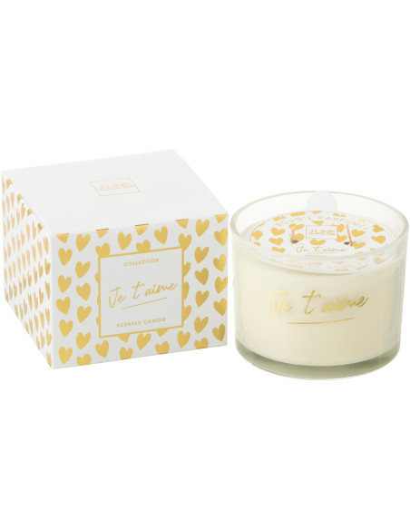 Bougie parfumée Saint-Valentin Mélange floral Ginger & Ylang 30 H Verre Transparent Cire Je T'aime 