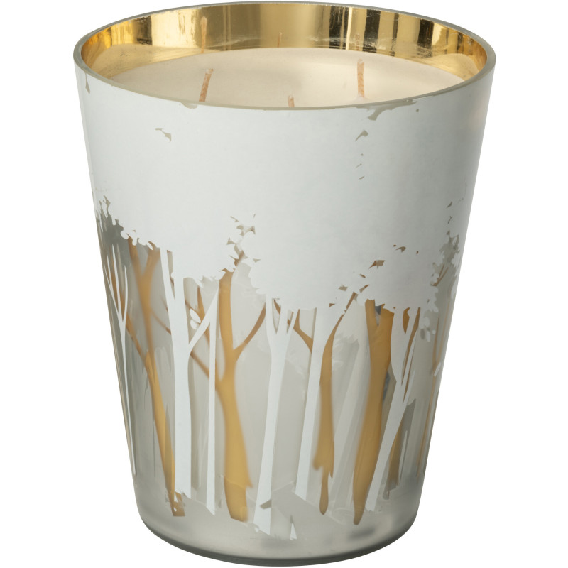Grande Bougie parfumée extra longue durée Ayra 95 H Verre Blanc Doré Motif forêt Soja Noa 